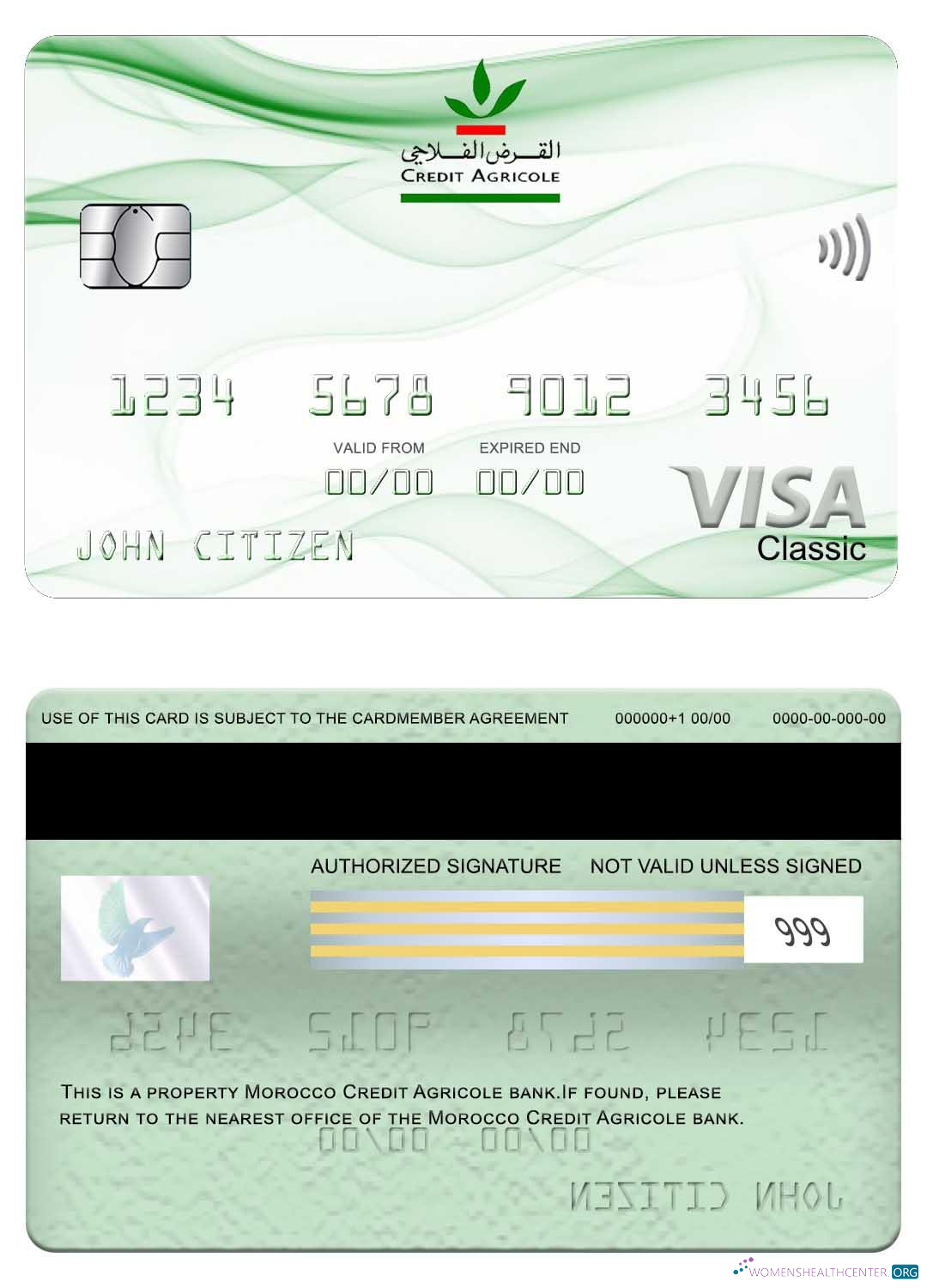 Download Morocco Credit Agricole bank visa classic card Photoshop template